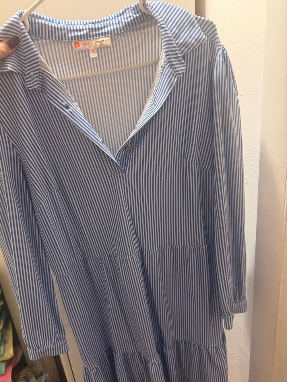 Jude Conally Blue and White Striped Tiered Dress - Women